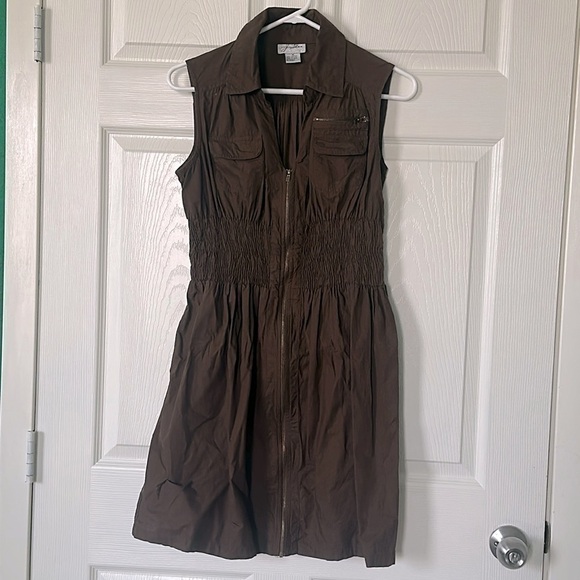 J Gee Brown sleeveless zip-up dress Sz M - Picture 1 of 5